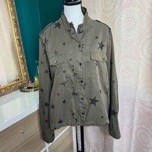 By Together Army Green Military Style Jacket Green w/ Black Stars Sz Large